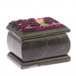 Шкатулка с росписью на крышке &amp;quot;Рассвет&amp;quot; из черного змеевика 8х6х5,5 см