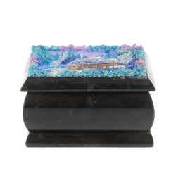 Шкатулка "Домик в зимнем лесу" змеевик 10х6,5х6 см