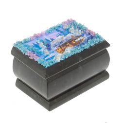 Шкатулка "Домик в зимнем лесу" змеевик 10х6,5х6 см