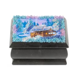 Шкатулка "Домик в зимнем лесу" змеевик 10х6,5х6 см