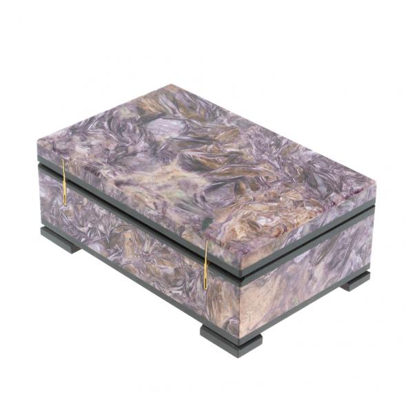 Шкатулка из камня чароит экстра с иризацией 11х7х4,5 см 128289