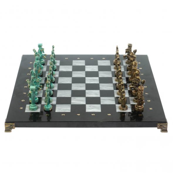 Шахматы &amp;quot;Александр Макендонский&amp;quot; фигуры бронза / патина доска 36х36 см серый мрамор 128369