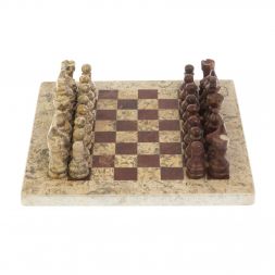 Шахматы "Сувенирные" из камня оникс, ракушечник 20х20 см