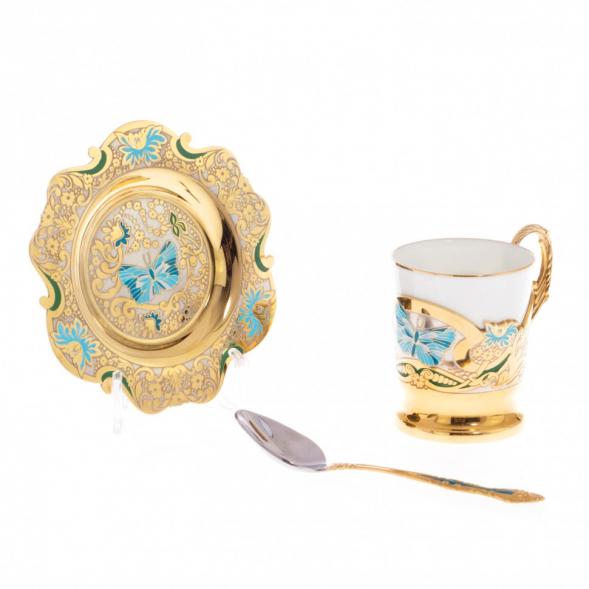 Кофейная пара &amp;quot;Бабочка&amp;quot; с рисунком эмалью 80 мл Златоуст 122168
