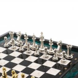 Шахматы из камня "Стаунтон" доска 47х47 см фигуры металлические