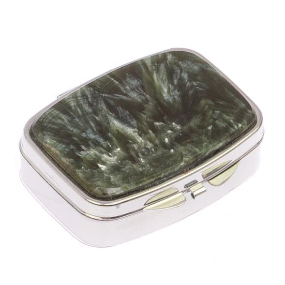 Таблетница на 2 отделения камень серафинит цвет серебро 125590