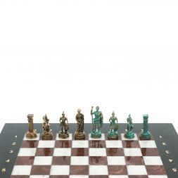 Шахматы &amp;quot;Римские воины&amp;quot; фигуры бронза / патина 28х28 см из мрамора и лемезита