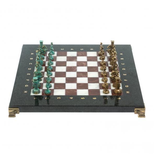 Шахматы &amp;quot;Римские воины&amp;quot; фигуры бронза / патина 28х28 см из мрамора и лемезита 128207