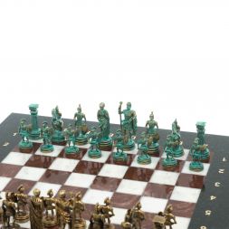 Шахматы &amp;quot;Римские воины&amp;quot; фигуры бронза / патина 28х28 см из мрамора и лемезита