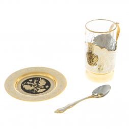 Чайная пара &amp;quot;Герб России&amp;quot; с чернением 260 мл Златоуст