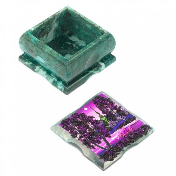 Шкатулка змеевик рисунок Рассвет 10х10х6,5 см 119891