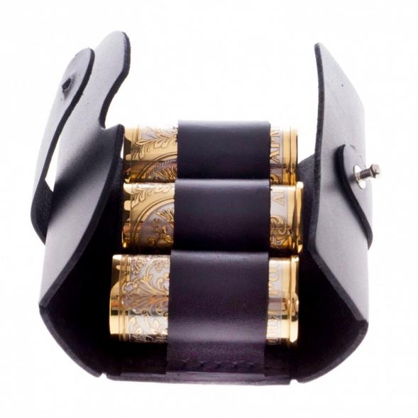 Набор стопок &amp;quot;Герб России&amp;quot; 3 шт в кожаном патронташе Златоуст 122175