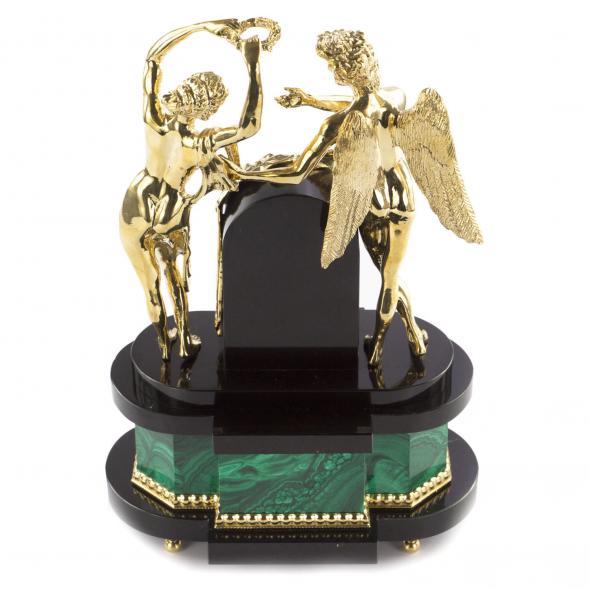 Декоративные часы из малахита и бронзы &amp;quot;Амур и Психея&amp;quot; 113054