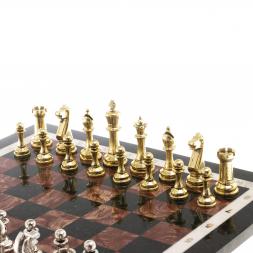 Шахматы из камня &amp;quot;Стаунтон&amp;quot; доска 40х40 см лемезит фигуры металл