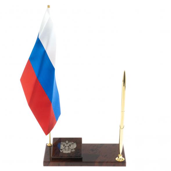 Флаг России с гербом РФ ручкой из коричневого обсидиана 125819