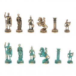 Шахматы &amp;quot;Римские воины&amp;quot; фигуры бронза / патина 28х28 см из мрамора и змеевика