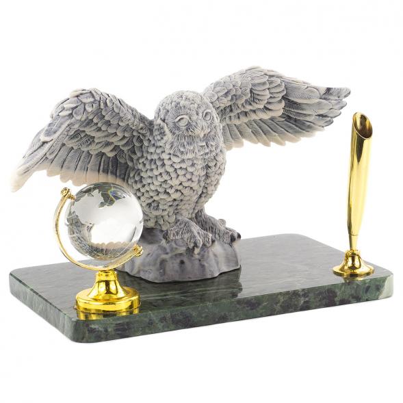 Подставка под ручку &amp;quot;Полярная сова&amp;quot; мрамолит змеевик 120626