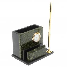 Карандашница с часами камень змеевик