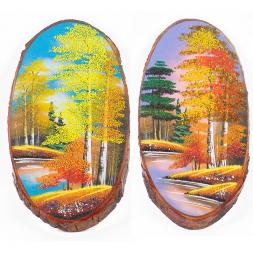 Панно на срезе дерева &amp;quot;Осень&amp;quot; вертикальное 30-35 см каменная крошка