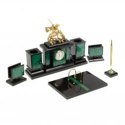 Настольный набор &amp;quot;Георгий Победоносец&amp;quot; из малахита