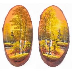 Панно на срезе дерева &amp;quot;Золотая осень&amp;quot; вертикальное 30-35 см каменная крошка