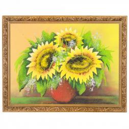 Картина &amp;quot;Натюрморт подсолнухи&amp;quot; багет 36х46 см, рисунок каменная крошка