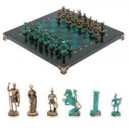 Шахматы &amp;quot;Римские воины&amp;quot; фигуры бронза / патина 28х28 см из змеевика