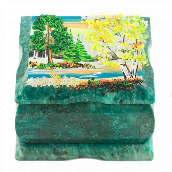 Шкатулка из змеевика рисунок &amp;quot;Весенний пейзаж&amp;quot; 10х10х6,5 см 119894