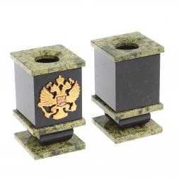 Настольный набор с символикой России камень змеевик