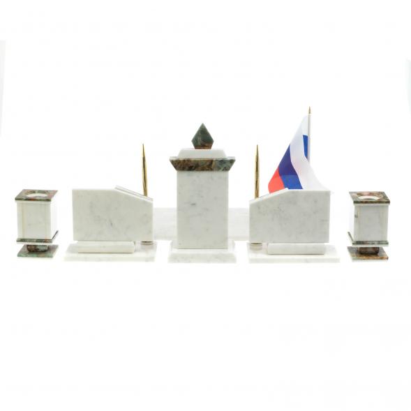 Письменный прибор с гербом и флагом России камень мрамор, офиокальцит 123651