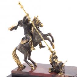 Часы из яшмы с фигуркой из бронзы "Георгий Победоносец"