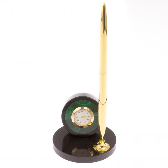 Часы настольные с ручкой камень малахит 125668