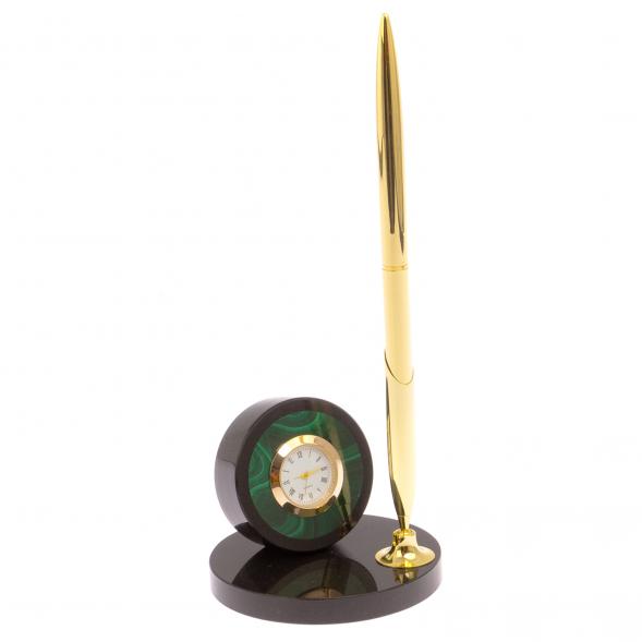 Часы настольные с ручкой камень малахит 125668