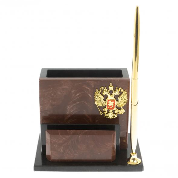 Карандашница с визитницей из камня лемезит 117258