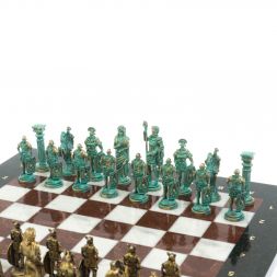 Шахматы &amp;quot;Римляне против Галлов&amp;quot; фигуры бронза / патина 36х36 см мрамор лемезит