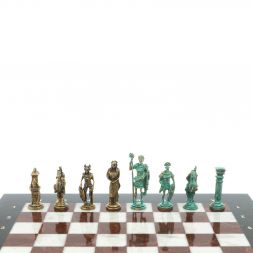 Шахматы &amp;quot;Римляне против Галлов&amp;quot; фигуры бронза / патина 36х36 см мрамор лемезит