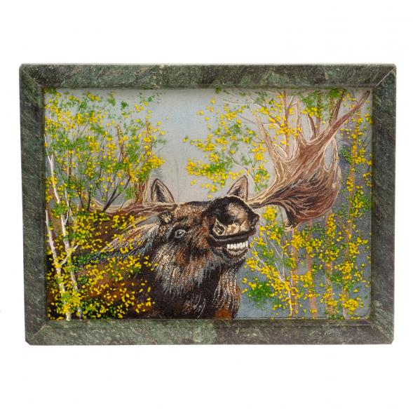 Картина из камня &amp;quot;Лось&amp;quot; рамка змеевик 24,5х32,5 см 125519