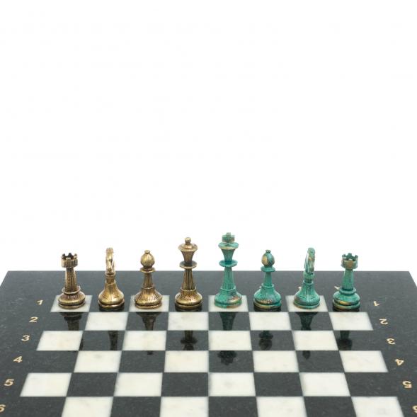Шахматы &amp;quot;Стаунтон&amp;quot; фигуры бронза / патина 28х28 см из мрамора 128210