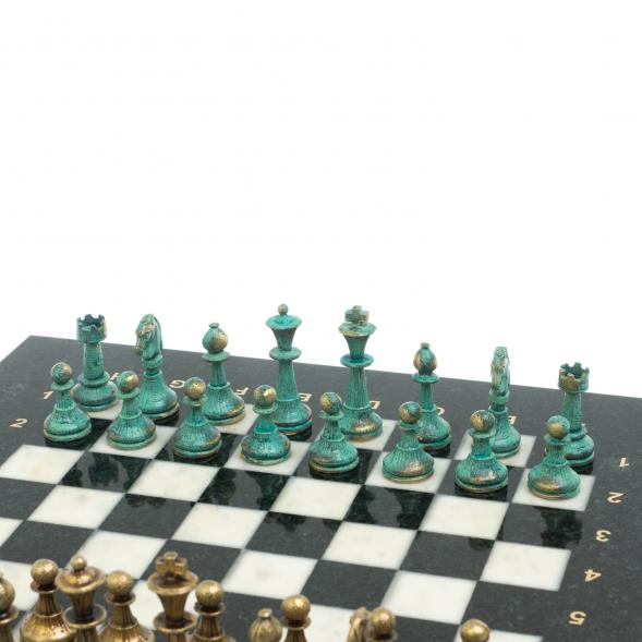 Шахматы &amp;quot;Стаунтон&amp;quot; фигуры бронза / патина 28х28 см из мрамора 128210