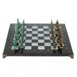 Шахматы &amp;quot;Римляне против Галлов&amp;quot; фигуры бронза / патина 36х36 см серый мрамор