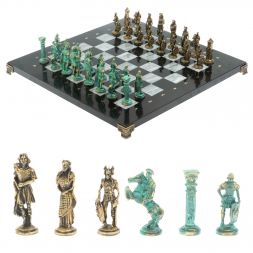 Шахматы &amp;quot;Римляне против Галлов&amp;quot; фигуры бронза / патина 36х36 см серый мрамор