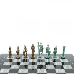 Шахматы &amp;quot;Римляне против Галлов&amp;quot; фигуры бронза / патина 36х36 см серый мрамор
