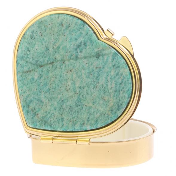 Таблетница &amp;quot;Сердце&amp;quot; на 3 отделения камень амазонит цвет золото 125903