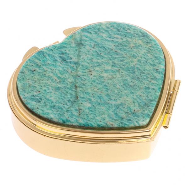 Таблетница &amp;quot;Сердце&amp;quot; на 3 отделения камень амазонит цвет золото 125903