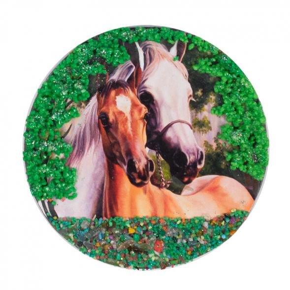 Магнит с рисунком &amp;quot;Лошадь с жеребенком&amp;quot; змеевик 110х110 мм 95 гр. 117762