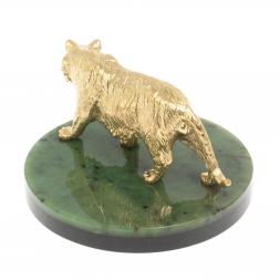 Бронзовая статуэтка "Амурский тигр" на подставке из нефрита