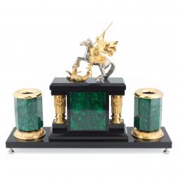 Письменный прибор из малахита &amp;quot;Георгий Победоносец&amp;quot;