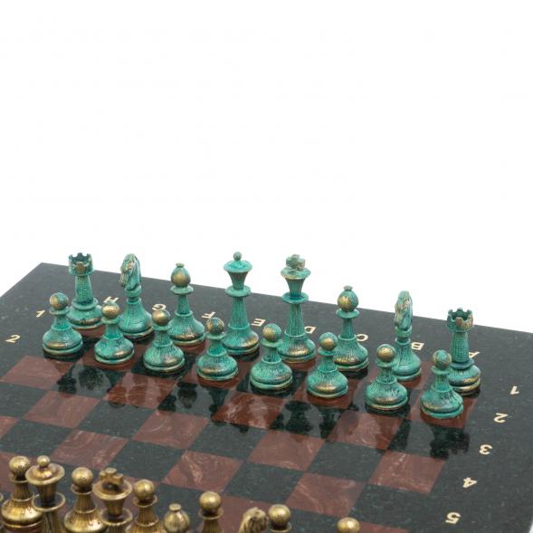 Шахматы &amp;quot;Стаунтон&amp;quot; фигуры бронза / патина 28х28 см из лемезита 128211