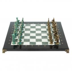 Шахматы &amp;quot;Римляне против Галлов&amp;quot; фигуры бронза / патина 36х36 см мрамор змеевик