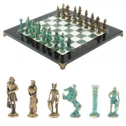 Шахматы &amp;quot;Римляне против Галлов&amp;quot; фигуры бронза / патина 36х36 см мрамор змеевик